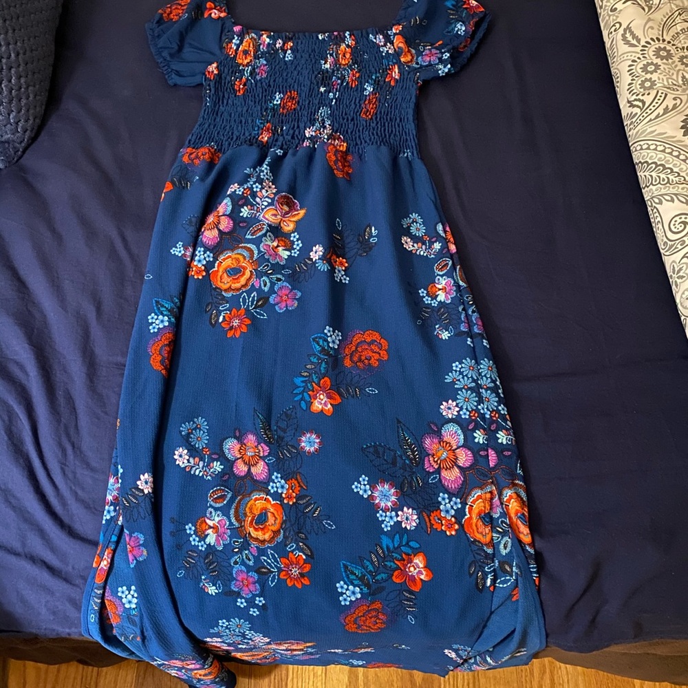 Blue Floral Off the Shoulder Summer Dress
